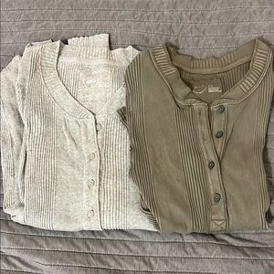 Aerie Ribbed Button-Up Henley Set